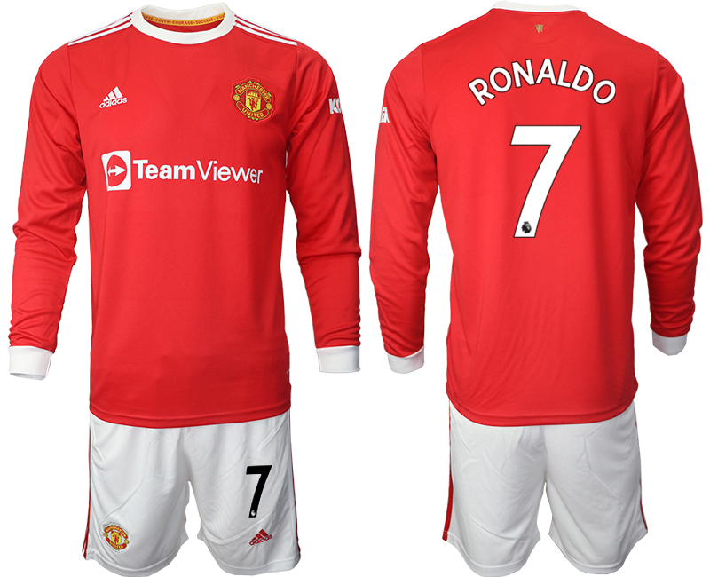 Men 2021-2022 Club Manchester united home red Long Sleeve #7 Soccer Jerseys